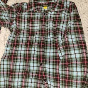 Mint/pink long sleeve flannel shirt
